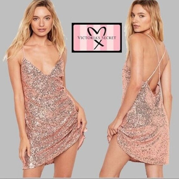 Victoria's Secret Pink Sequin 🌹  Sexy Cocktail Slip Mini Dress Size M - Picture 1 of 8